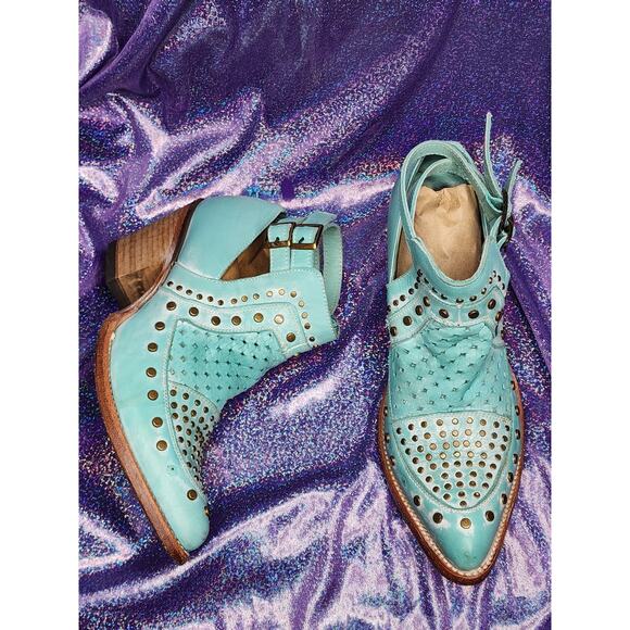 Corral Turquoise Stud Woven Snip Toe Western Cowgirl Buckle Straps Mules Sz 8 - Picture 4 of 8
